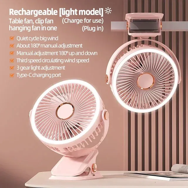 FOGOMOVE 8000mAh Camping Rechargeable Desktop Portable Air Circulator Wireless Ceiling Electric With LED Light Clip-on Home Fan_voghion.com