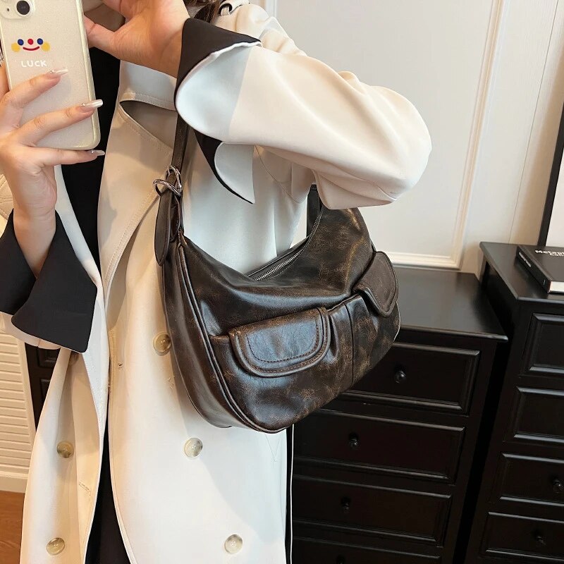 Ladies Solid Color Shoulder All-match Simple Multifunction Handbags Large Capacity Underarm Bags for Women Hobo Purse_voghion.com