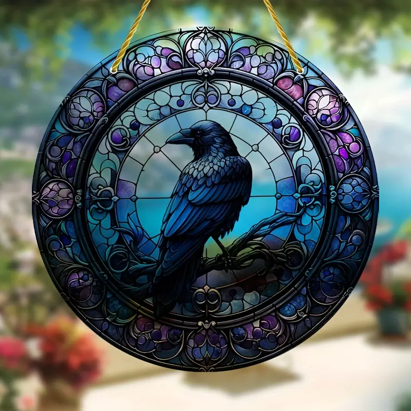Raven In Tophat Suncatcher - 8" Whimsical Acrylic Art. Gothic Farmhouse Decor For Porch Or As A Quirky Gift._voghion.com