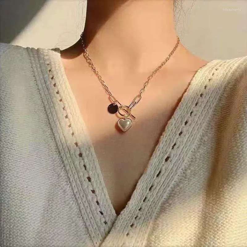Pendant Necklaces Stock Fashion Pearl Heart Charm Necklace Chain Korean Ins Mother Of Gold Stainless Steel Jewerly For_voghion.com