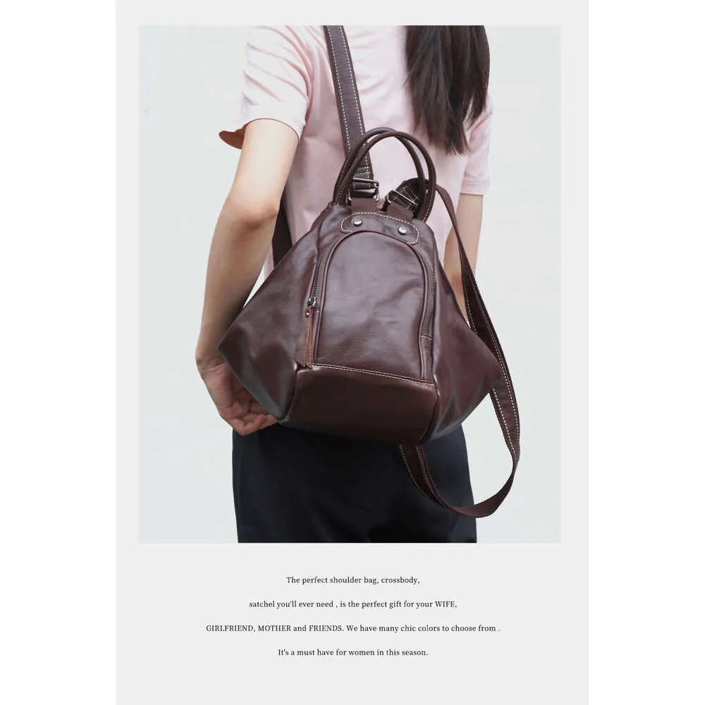 Sac à dos transformable en cuir véritable pour femme Zency 2024 Sac à bandoulière design Rucack Grandes poches pour voyage_voghion.com