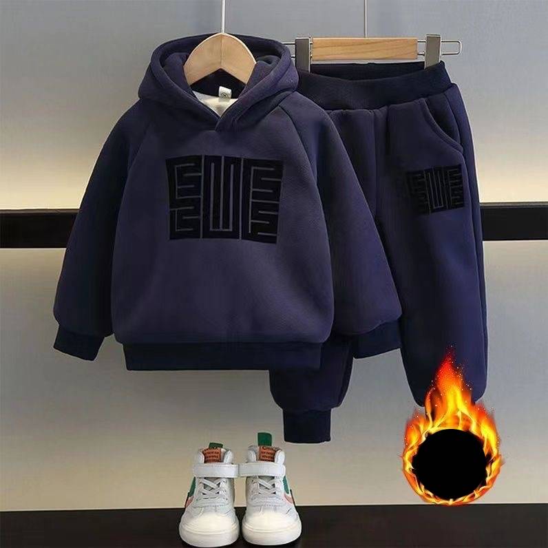 Kid's Clothing Boys Winter Fleece Sweater Suit Children's Stylish Baby Sportswear Autumn And Winter Thick Two Piece Suit_viptrois.com