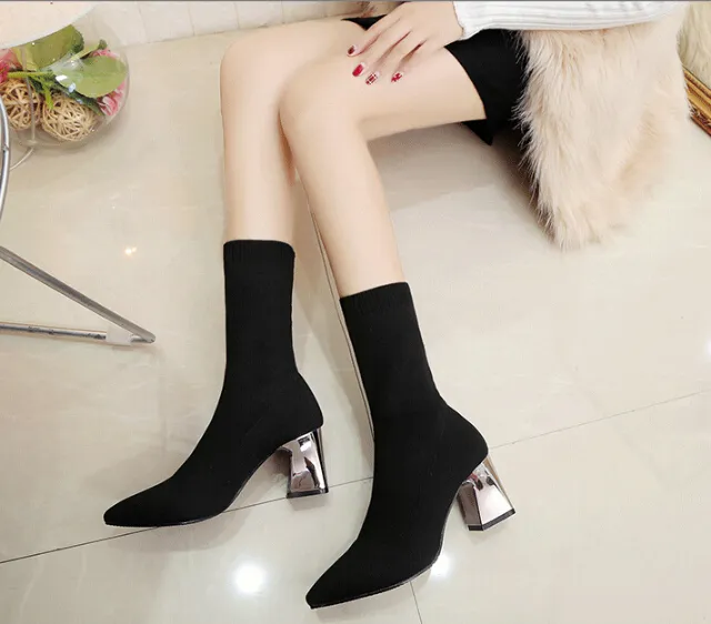 Saldi caldi - scarpe col tacco alto in maglia di colore selvaggio da donna europee e americane, stivali Martin caldi e antiscivolo_voghion.com