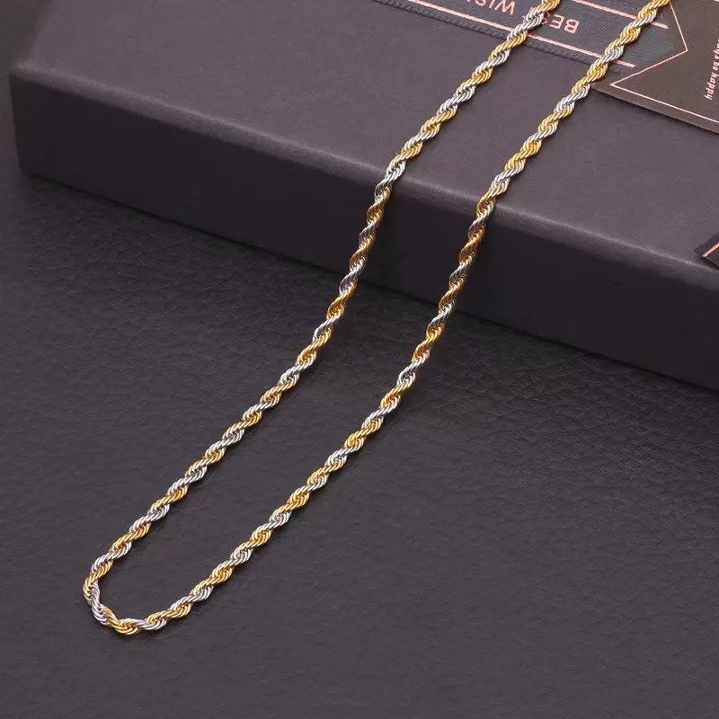 Custom Real Gold Plated Rope 2mm 3mm 5mm Stainless Steel Men Chain Necklace Women Chains Fashion Jewelry Necklaces_voghion.com