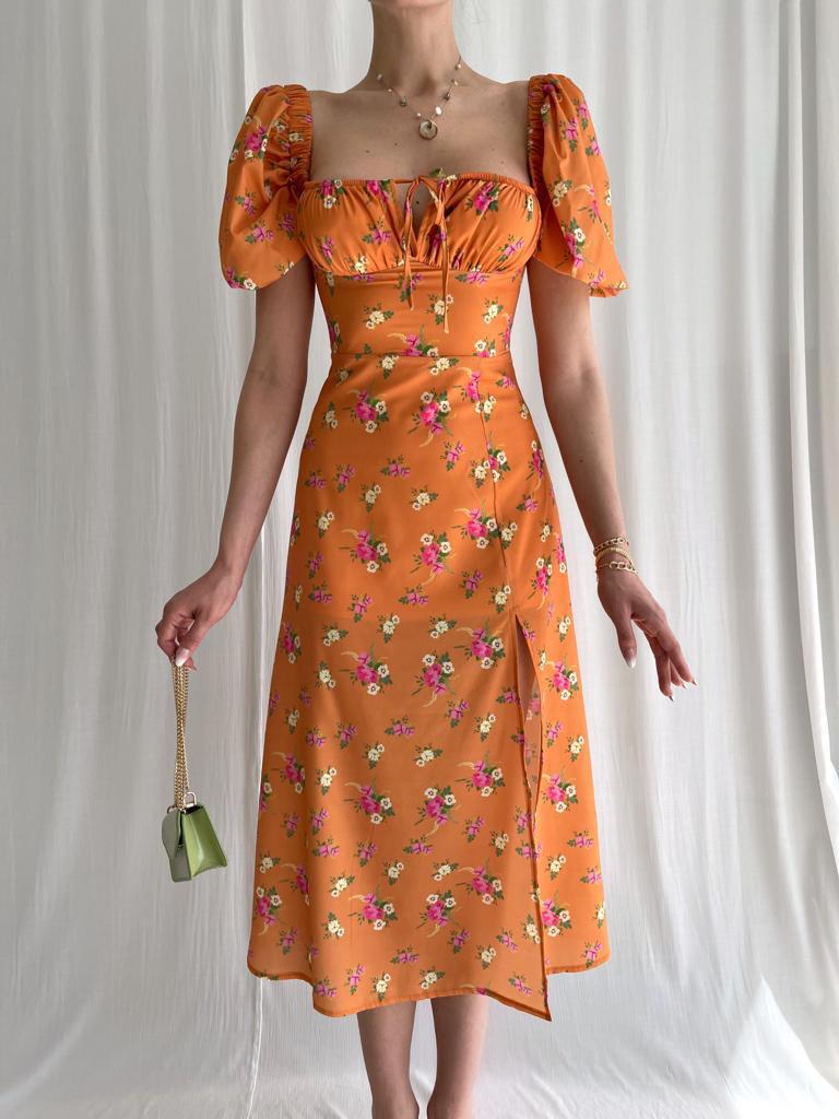 Damesjurk met bubbelmouwen, slanke pasvorm, sexy slanke zijsplit en print_voghion.com