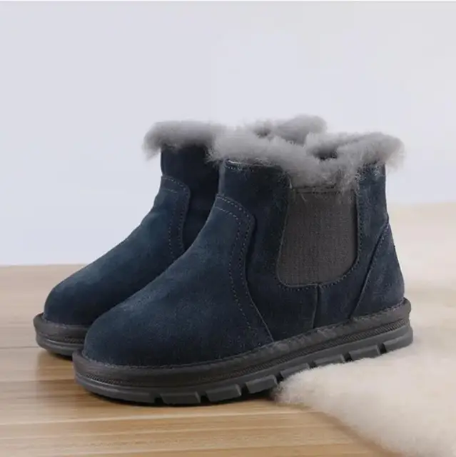 3-12 Year Old Cotton Cowhide Breathable Baby 2024 Winter New Zippered Snow Boots Wool Warm Children's Shoes_voghion.com