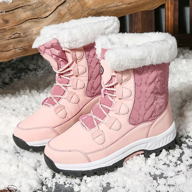 Boots Winter snow waterproof non-slip thick warm high top cotton shoes women's mid-calf boots H240913_voghion.com
