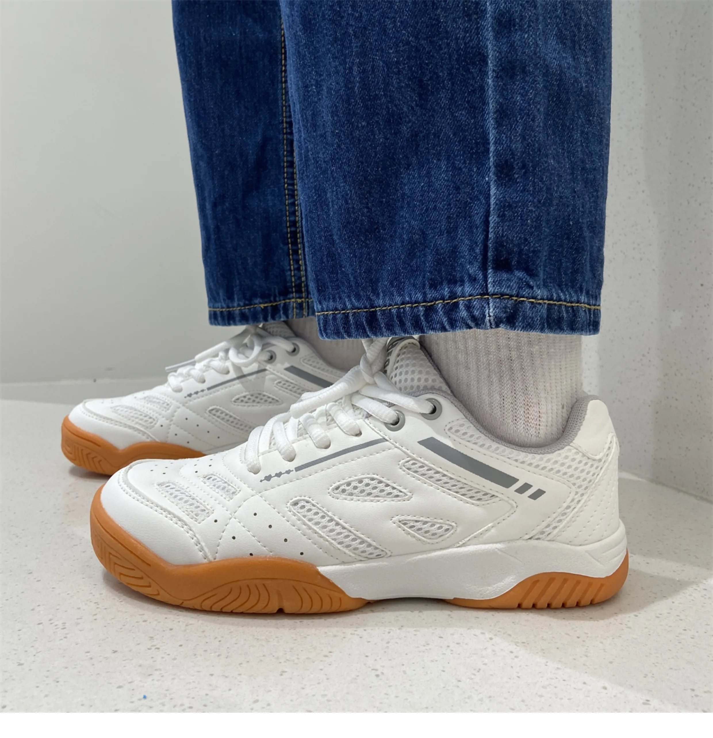 White Mesh Sports Sneakers Women - Ideal for Student Use in Table Tennis, Badminton, and Running Activities_voghion.com