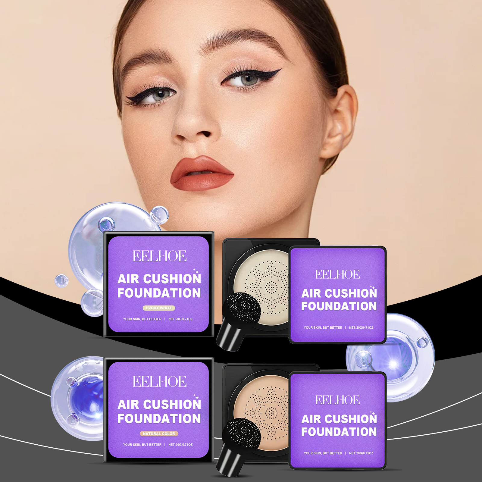 EELHOE Mushroom Cushion Foundation Hydratační plné krytí Nekomedogenní Lehká přírodní úprava Snadná aplikace_voghion.com