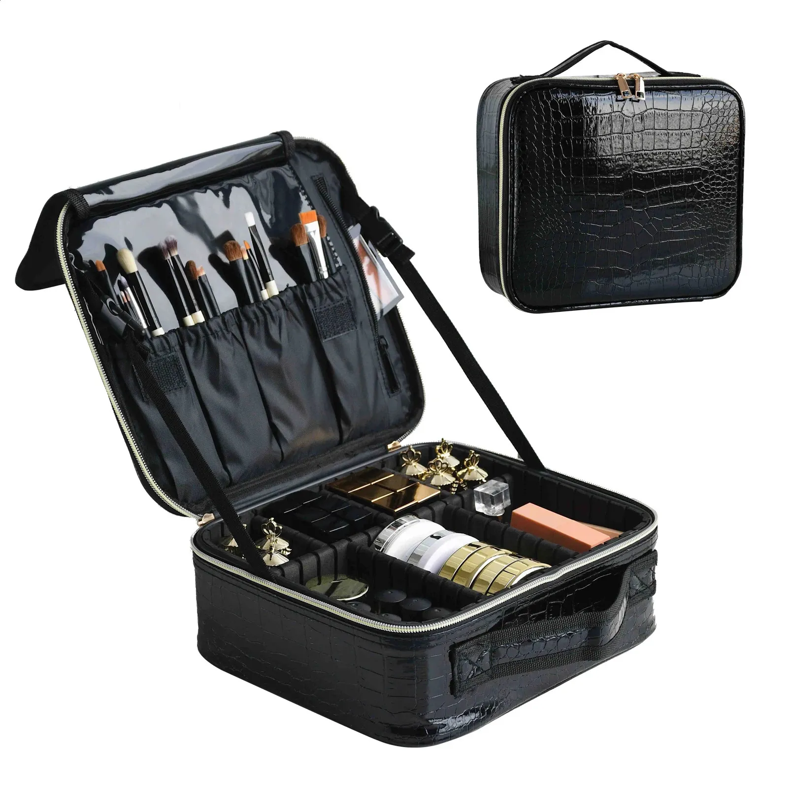 Trousse de maquillage en cuir PU pour femme, trousse de voyage multifonctionnelle et portable pour ranger le maquillage 241220_voghion.com