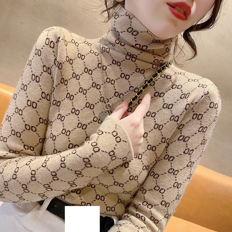 Fashion High Collar German Velvet Bottoming Shirt For Women New Style Printed Stylish Inner Wear Pile Collar Slim Fit Warm Top