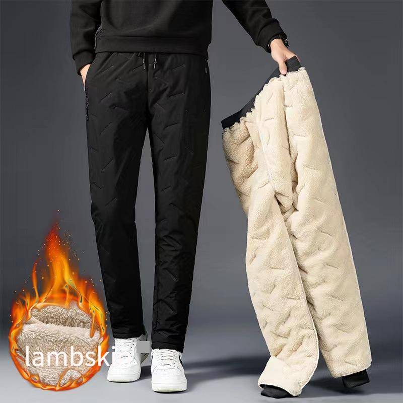Pantalons d'hiver coupe-vent imperméables pour hommes, grande taille, en velours et coton, en cuir d'agneau épais, vêtements d'extérieur pour hommes, pantalons de sport décontractés pour hommes_voghion.com