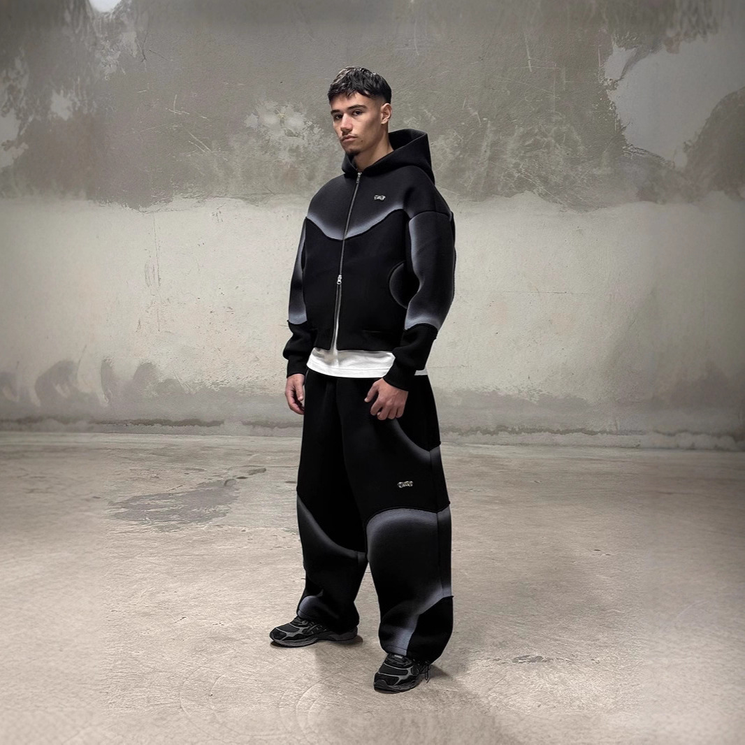 American Style Gradient Hooded Cardigan Sweatshirt Unisex Loose Comfortable High Street Design Jacket Pants