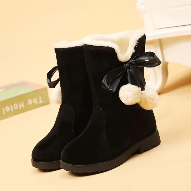 Ragazze Inverno Caldo Peluche Natale Rosso Carino Peloso Bambini Scarpe di Cotone Antiscivolo Bambini Studenti Stivali da Neve in Gomma_voghion.com