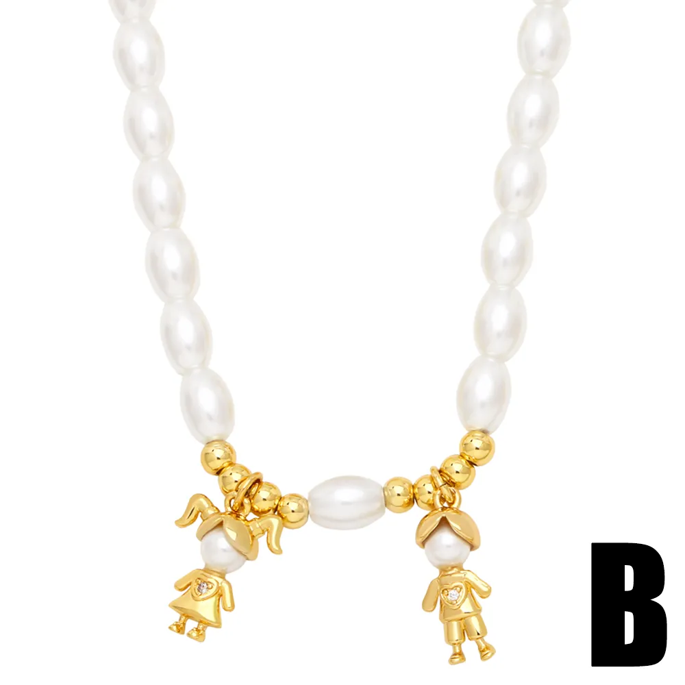 Anhänger Halsketten Flola Statement Weiße Perlenkette für Frauen Kupfer Zirkon Junge Mädchen Herz Vergoldeter Schmuck_voghion.com