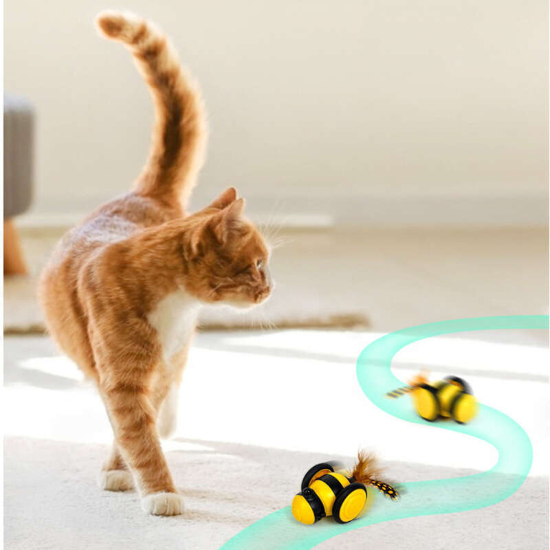 Pet Electric Smart Meow Toy Large Teasing With Feathers Cat Self Fun Run Sports Car_voghion.com