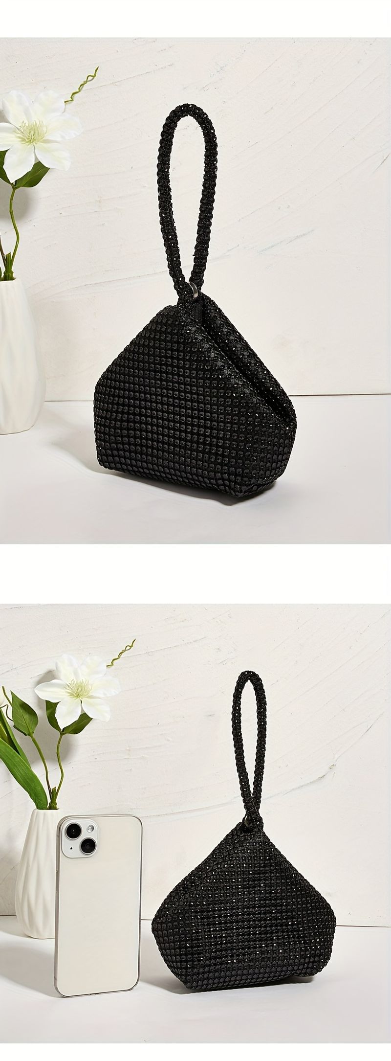 Mini pochette con strass scintillanti, elegante e funzionale pochette, borsetta alla moda e borsa a mano per la donna_voghion.com