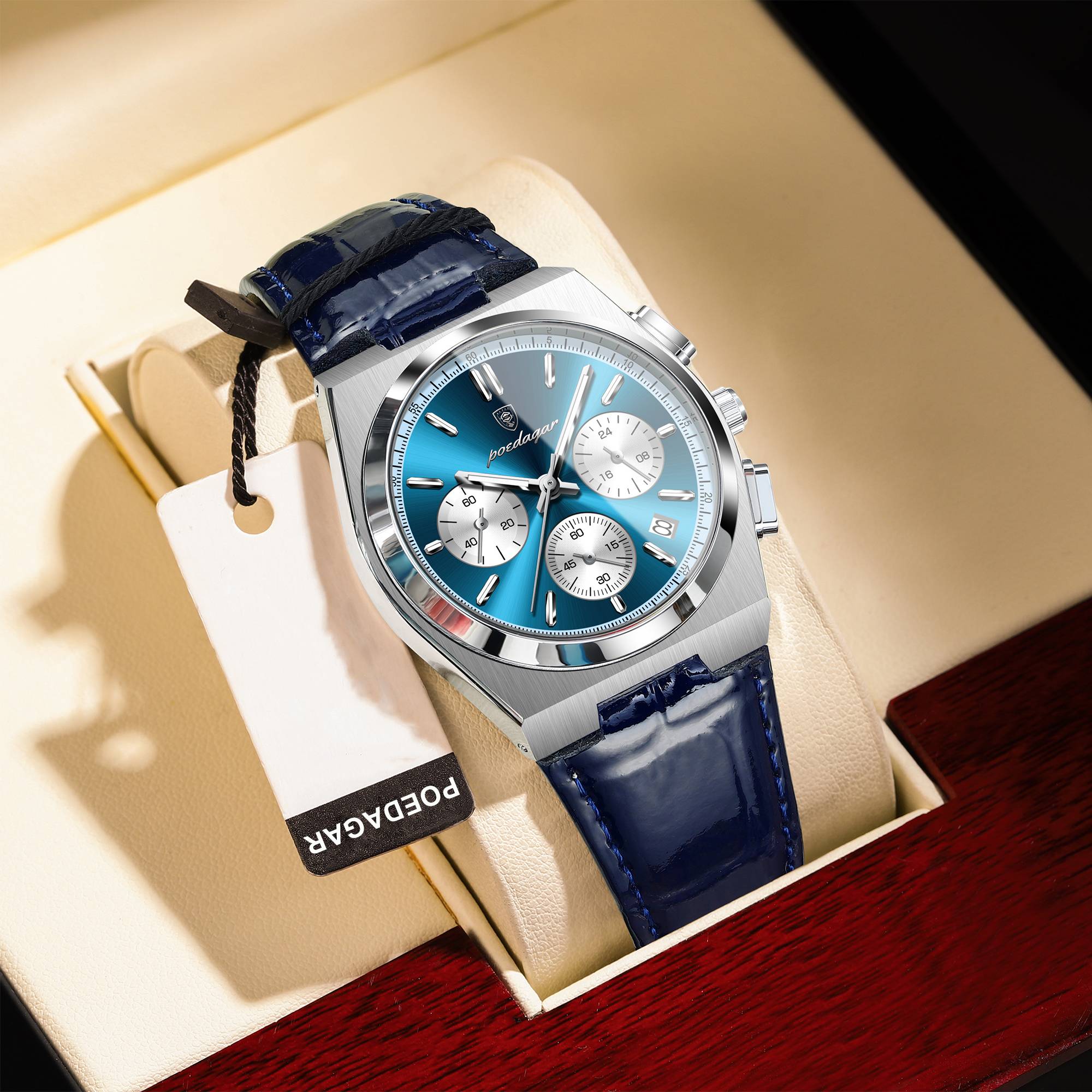 Montre de luxe à la mode pour homme, étanche, lumineuse, chronographe, date, montre à quartz pour homme d'affaires, montre en cuir pour homme