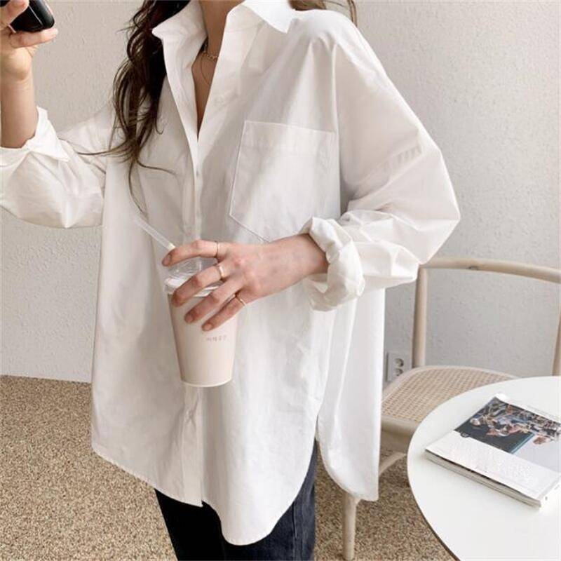Women’s Clothing Cotton Coated White Long Sleeved Shirt Loose And Versatile Spring Summer And Autumn Design Niche Shirt Tops