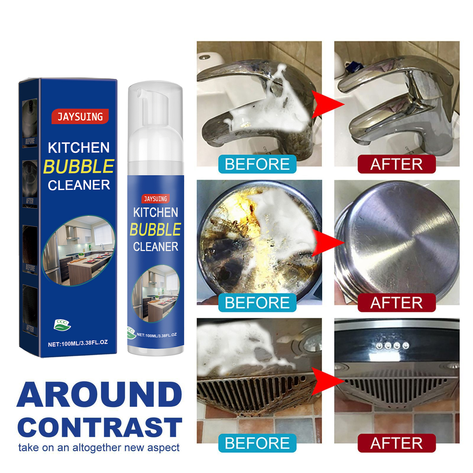 Jaysuing Grease Cleaning, Kitchen Cleaning, Foam Cleaner, Heavy Grease Cleaning On Kitchen Stove, Kitchenware Removal Of Stains, Dirt And Rust_voghion.com