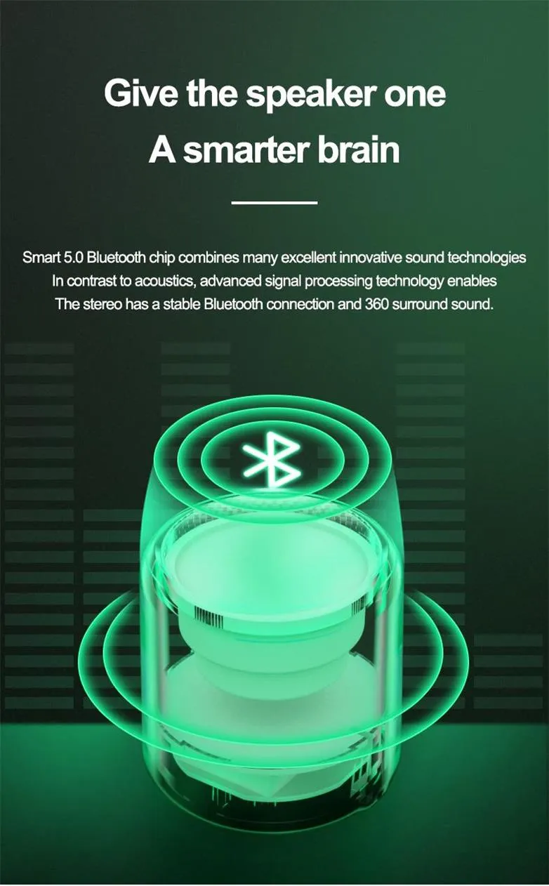 Aron 16 Renkli Kablosuz V5.0 Bluetooth Hoparlör Taşınabilir Akıllı Ses Kutusu TWS Stereo Müzik Subwoofer Desteği TF Kartı_voghion.com