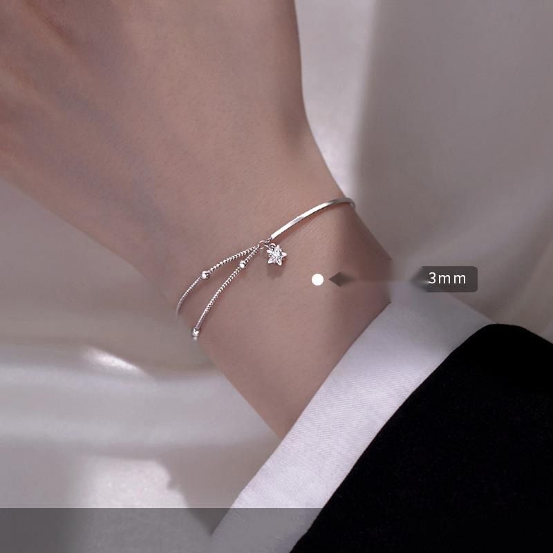 Star Half Bracelet Girl Plated Pure Sier Small And Simple Internet Celebrity Instagram Double Layer Handpiece_voghion.com