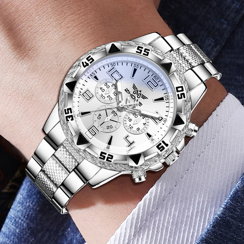 Men's Quartz Watch Set With Bracelet Necklace And Ring For Men_voghion.com