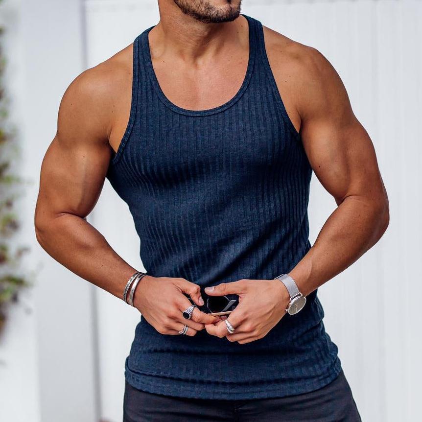 men's clothing new summer knitted solid color fitness sports slim fit vest men's clothing_voghion.com