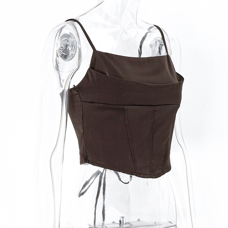 Damenmode 2024 Spicy Girl Satin Fischgrätenspitze Offener Nabel Hängender Unterteil Tank Top für Frauen_voghion.com