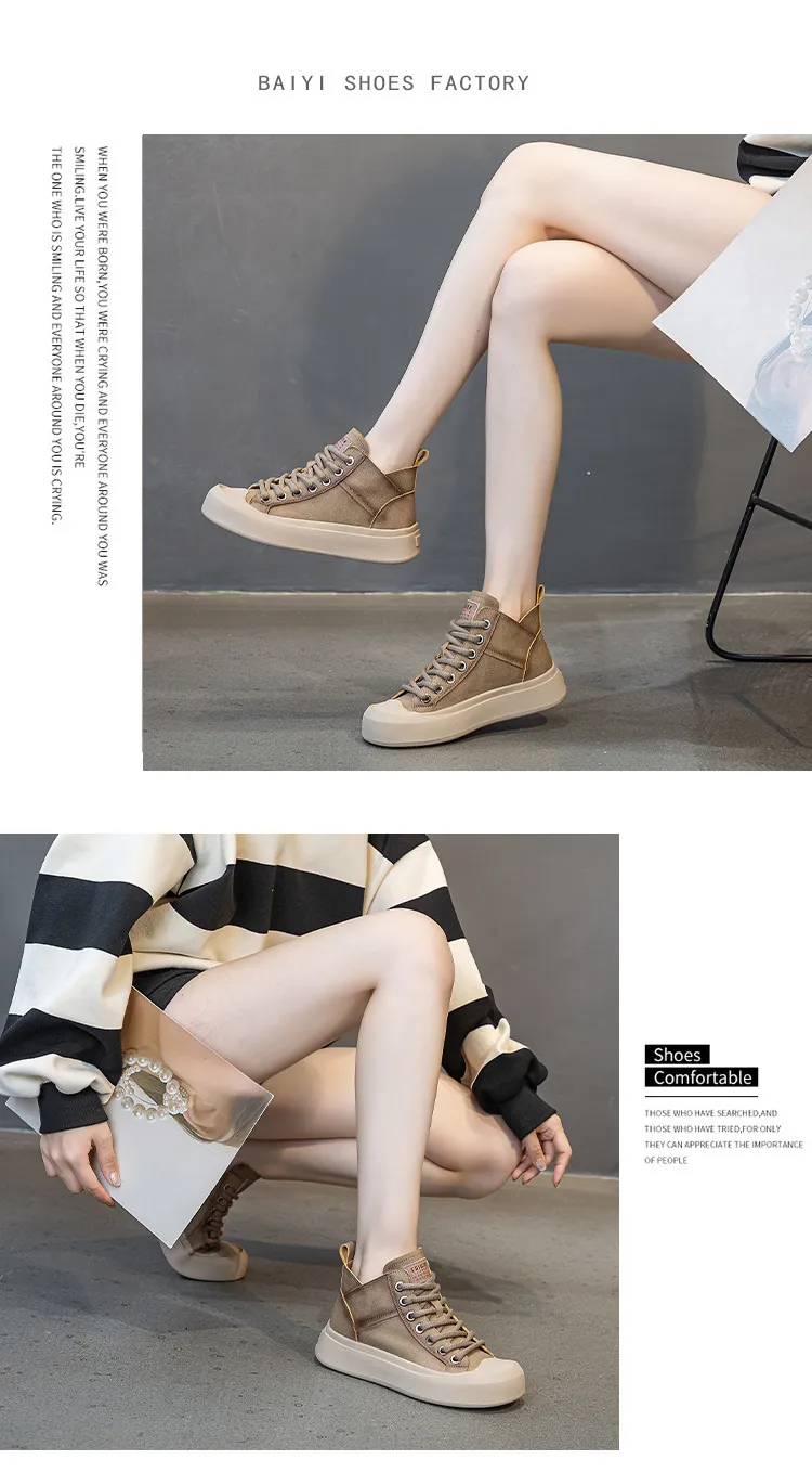 Echt leren dikke zool, hoge ronde neus, skateboard voor comfort en hoogtetoename, rubberen buitenzool, sportschoenen_voghion.com