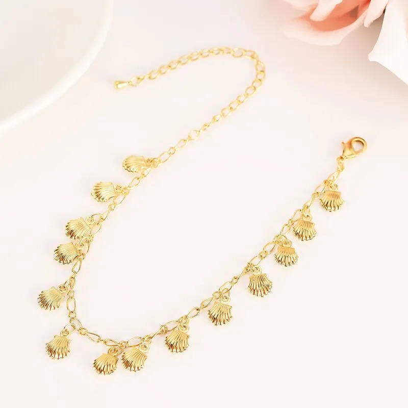 Nuovo braccialetto multi-elemento alla moda coreana in oro massiccio giallo 14K GF con ciondolo illimitato, allungabile, lunghezza cavigliera_voghion.com