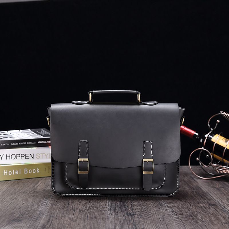Neue business Crazy Horse PU aktentasche männer schulter umhängetasche Halb-förmigen horizontale retro handtasche herren_voghion.com