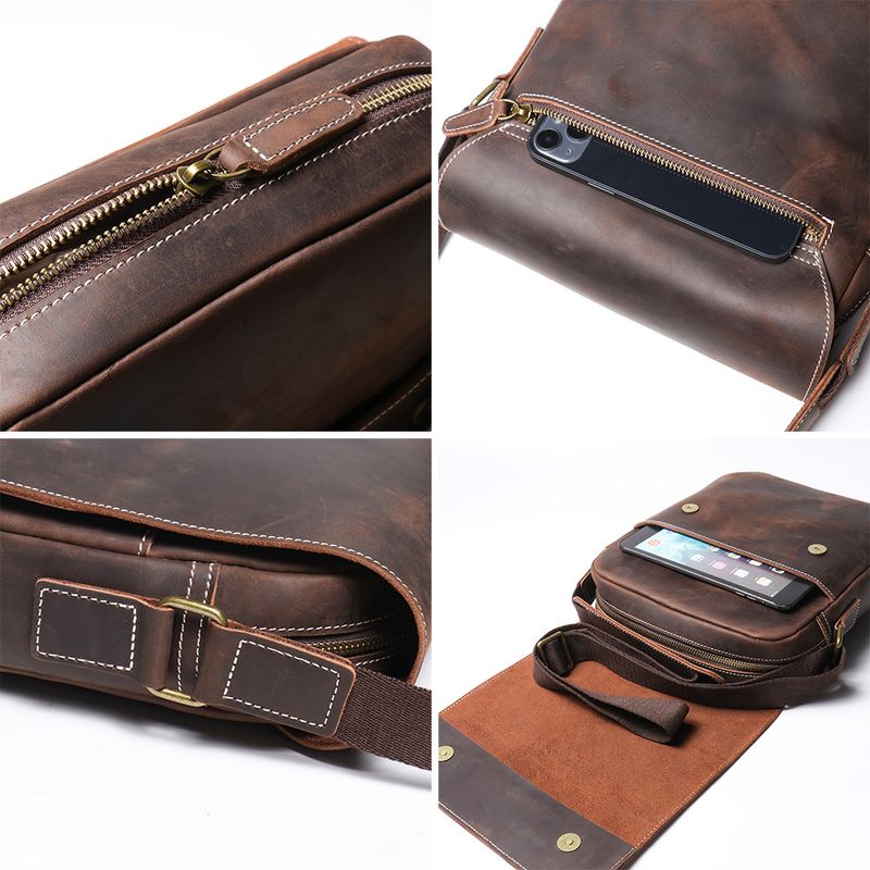 Neue handgefertigte Umhänget aus Leder für Herren, Umhänget, Crazy Horse Leder, Retro-Mode, Rindsleder,_voghion.com