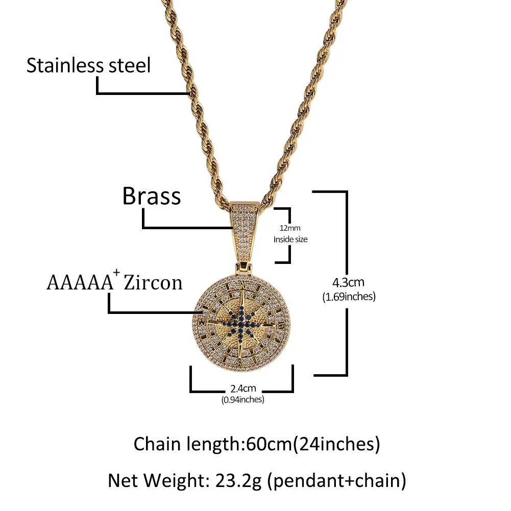 Collana con ciondolo a forma di capra con bussola retrò vintage hip hop, zircone 5A placcato oro vero, gioielli da uomo fantastici_voghion.com