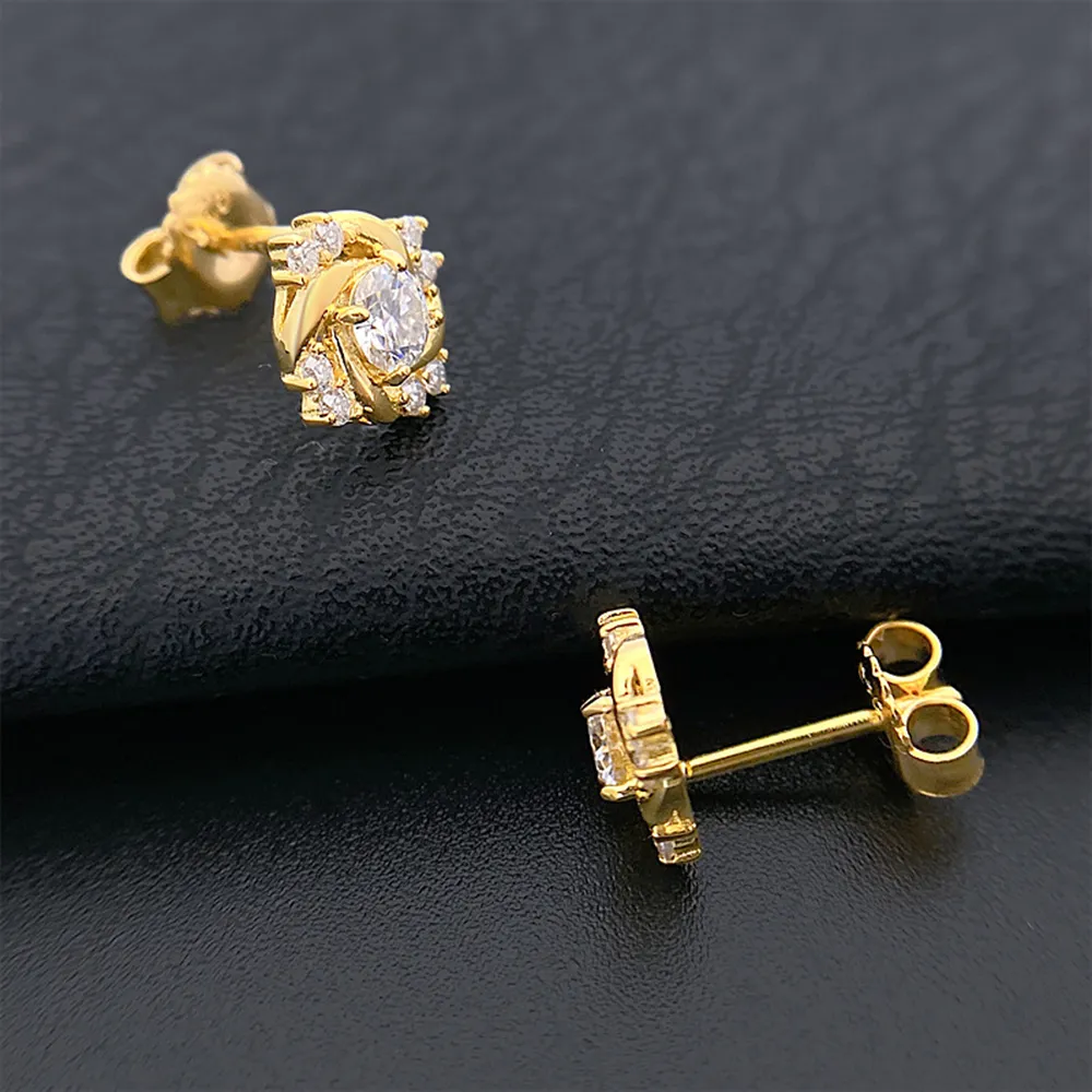 Cercei cu diamant și floare Charm Vvs, model moissanit, pentru femei, cercei rotunzi din argint, cu șuruburi pentru bărbați, bijuterii de înaltă calitate, testare gratuită_voghion.com