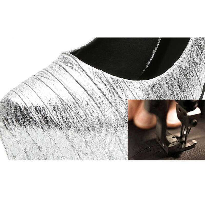 Super Hentian High Thin Heels Round Toe Shallow Mouth Single Waterproof Platform Folded Fabric Women's Shoes Ordering_voghion.com