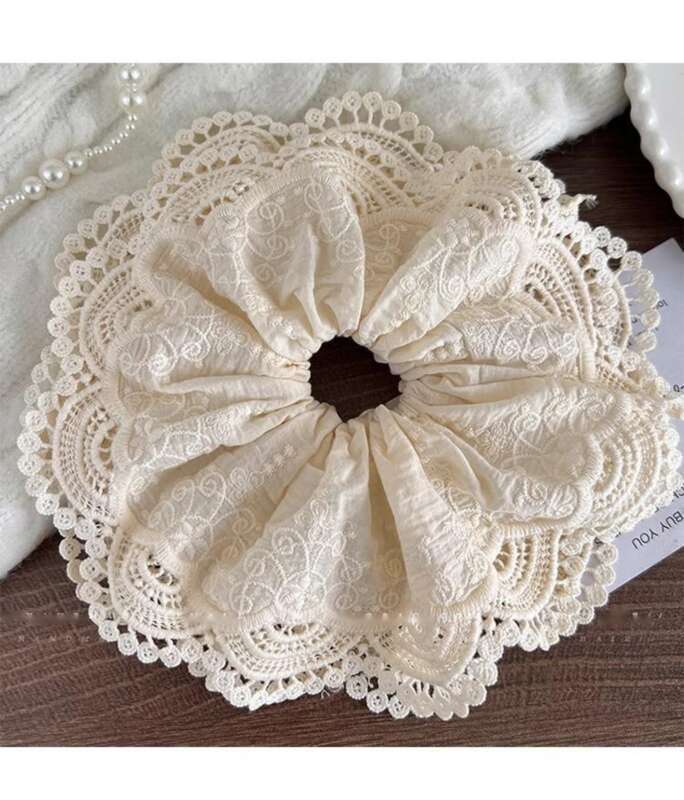 Large White Lace With Large Intestine Loop, Gentle Temperament For Women, Ponytail Tied Rope, High-end Hair Rope_voghion.com