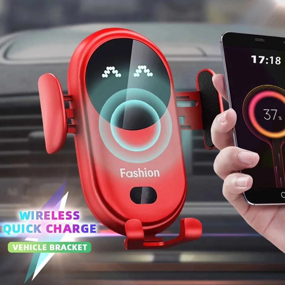 S11 10W Qi Wireless Charging Stand Charger Auto Infrared Sensor LED Mobile Phone Holder In Car Mount Air Vent_voghion.com