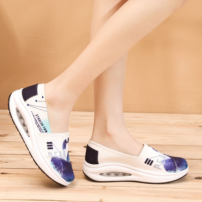 Neuer Casual-Stil, ein Fuß dicke Sohle mit Luftkissen-Canvas-Muster für Damen-Lazy-Schuhe_voghion.com