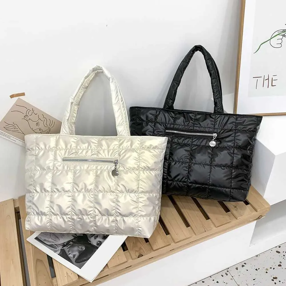 Sac cabas matelassé pour femme sac à main nylon grande capacité_voghion.com