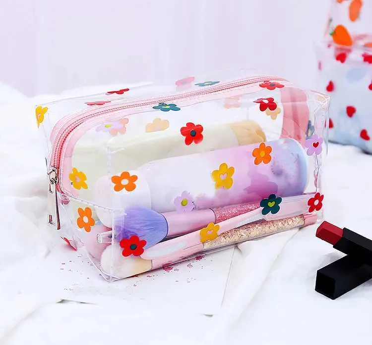 Moda Trasparente Viaggio Portatile Mini Lavaggio Contenitore Fragola Wer Stampato Donna Cerniera Borsa per il Trucco Y241023_voghion.com