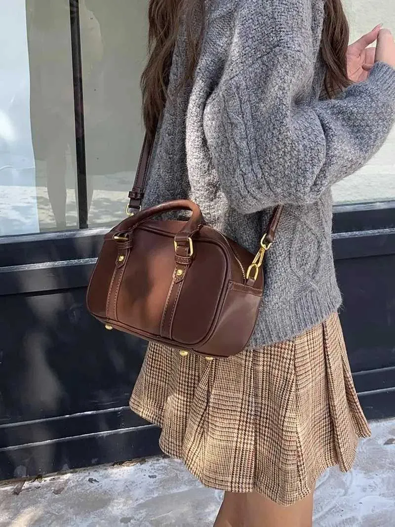 JIAERDI Vintage Brun Messenger-veske Kvinner Høst Vinter Skinn Uformelle Skuldervesker Kvinnelig Retro Hot Girl Y2k_voghion.com
