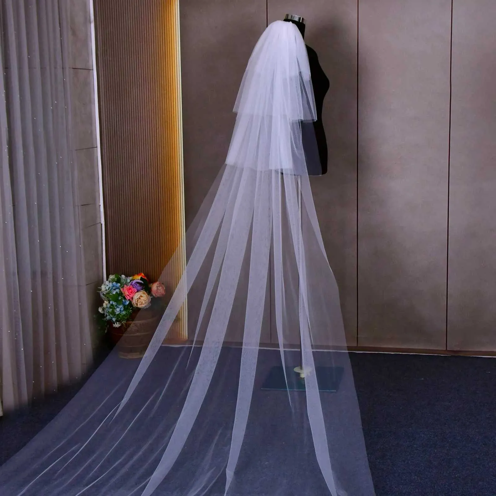 Gioielli V28 Veli corti a 2 strati trasparenti in morbido tulle italiano, accessori per capelli da sposa, velo da sposa per la sposa_voghion.com