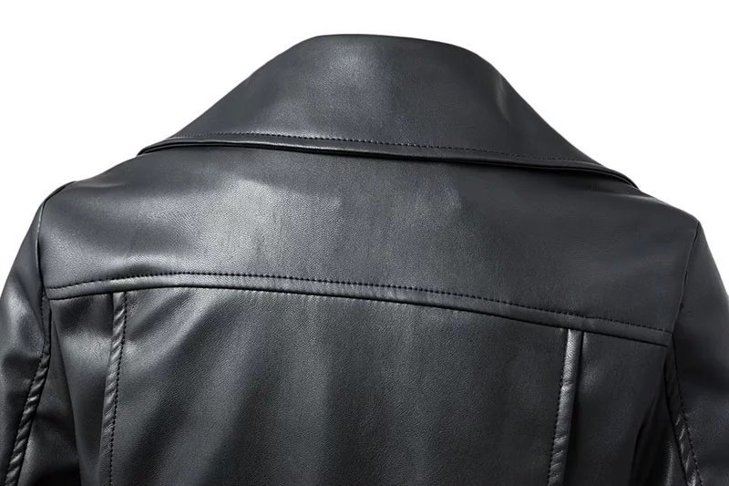 Women's Leather Jacket High Waist Slim Fit Biker Style Black_voghion.com