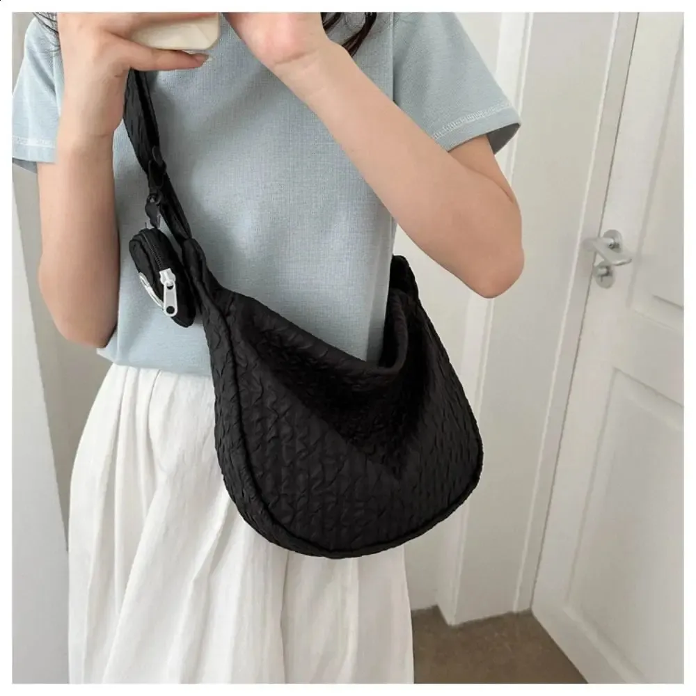 Ruched Crossbody Shoulder Bag For Women Nylon Pleated Satchel_voghion.com