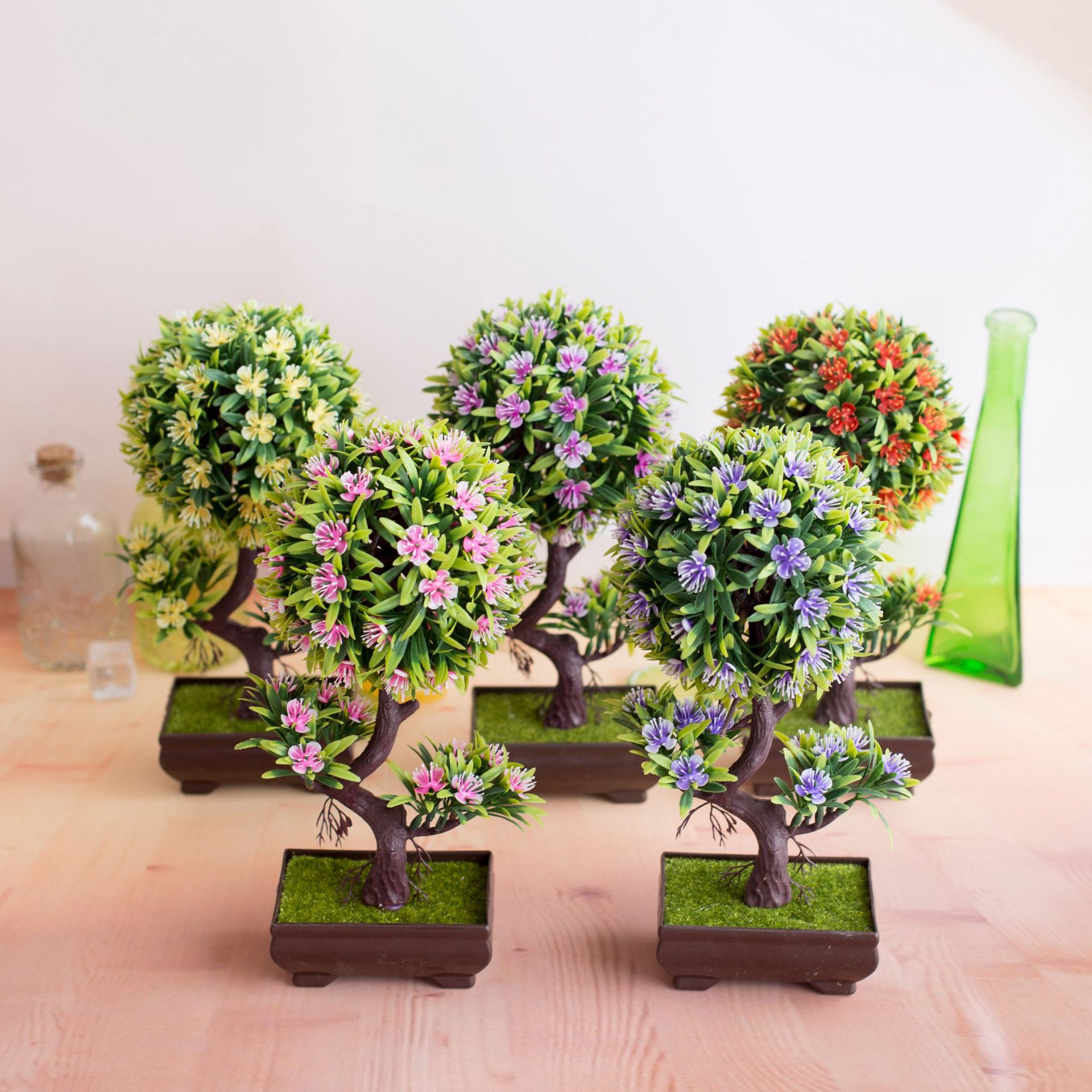 Simulation plant S-shaped plum blossom potted green bonsai small bonsai home decoration desktop ornaments_voghion.com