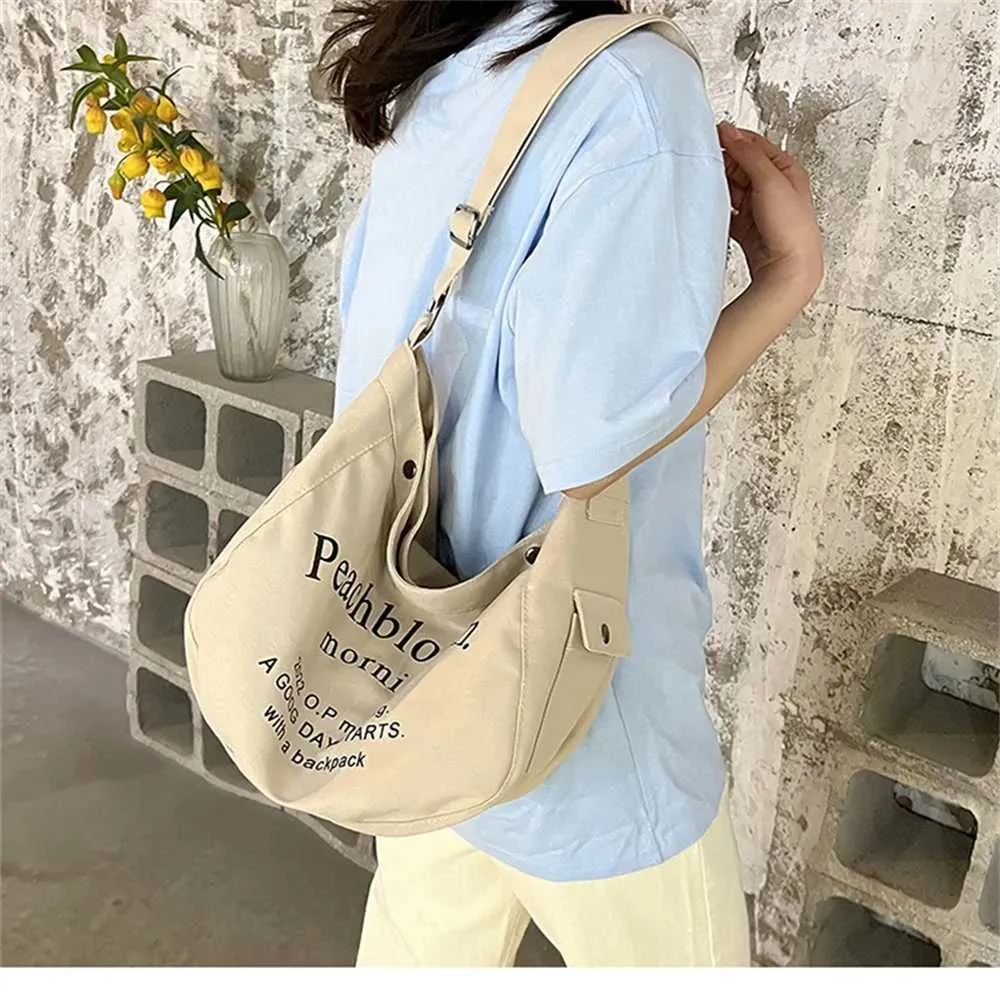 Letter Printed Canvas Single Shoulder Bag Student Large Capacity Messenger Tote Bags Solid Leisure Handbag Shopper_voghion.com