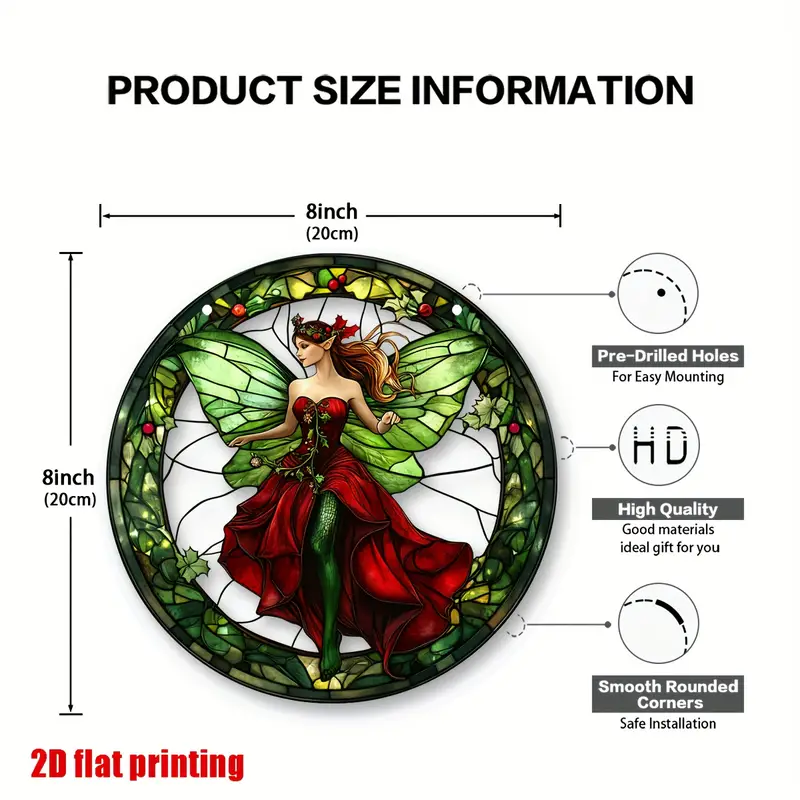 Christmas Fairy Suncatcher - 8x8in Acrylic Round Garland, Holiday Window Hanging For Porch, Garden & Home - Festive Gift For Women_voghion.com