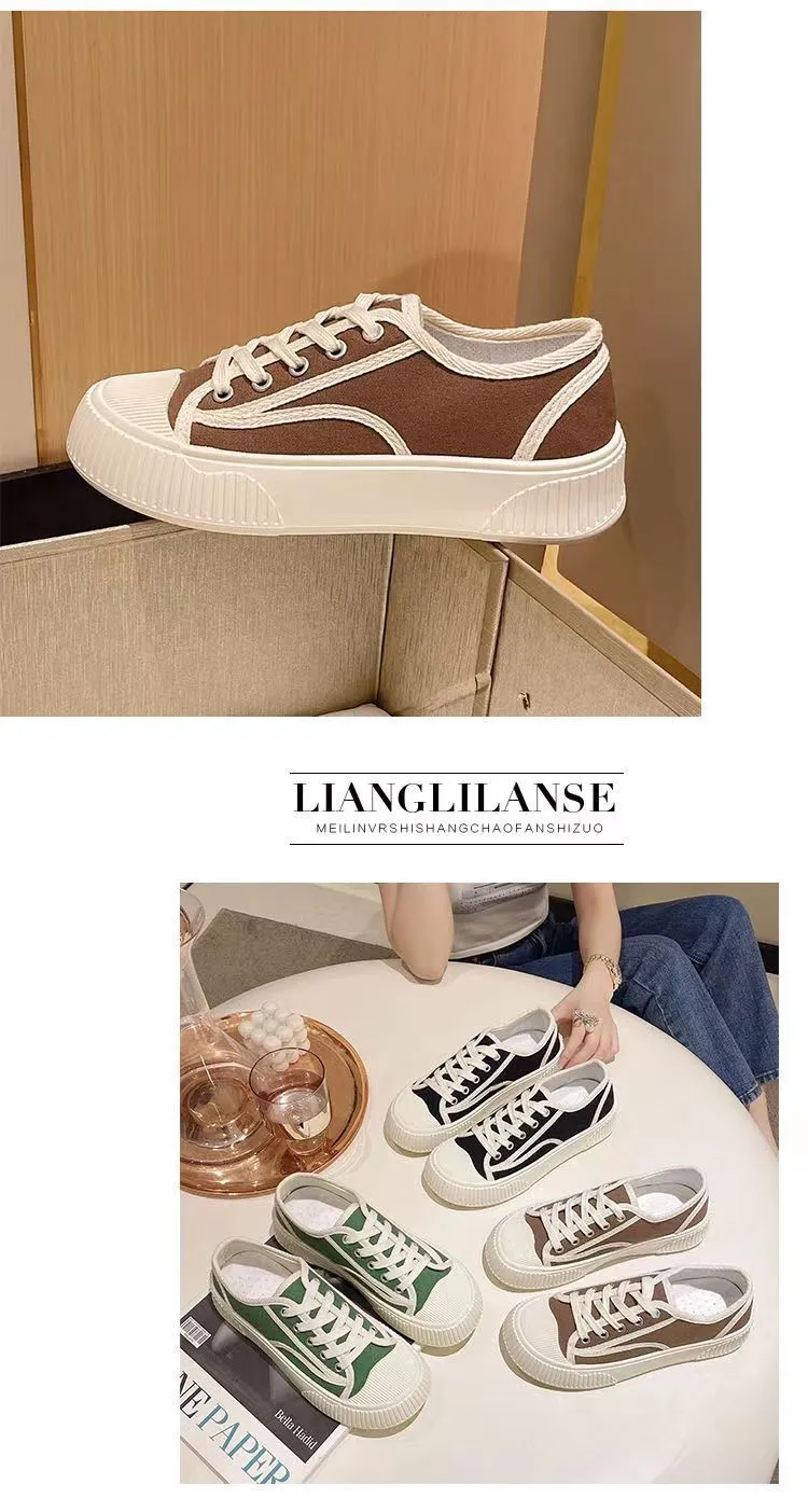 Suola spessa, testa rotonda, tela, motivo a quadri, traspirante, alla moda, casual, confortevole, antiscivolo, resistente all'usura._voghion.com