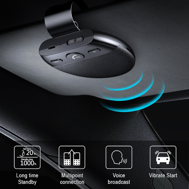 Wireless Bluetooth Car Kit Sun Visor Handsfree Speaker Audio Adapter Noise Cancellation Support Siri Voice Control for IPhone_voghion.com